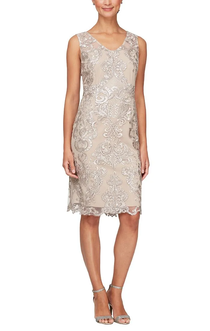 Regular - V-Neck Sheath Dress with Elongated Chiffon Jacket sold by Alex Evenings product image thumbnail 4