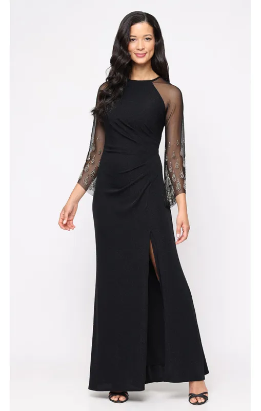 Petite - Metallic Knit Dress with Cutaway Illusion Neckline and Heat Set Sleeves made by Alex Evenings