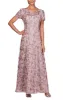 Rosette A-Line Gown with Sequin Detail & Short Illusion Sleeves sold by Alex Evenings
