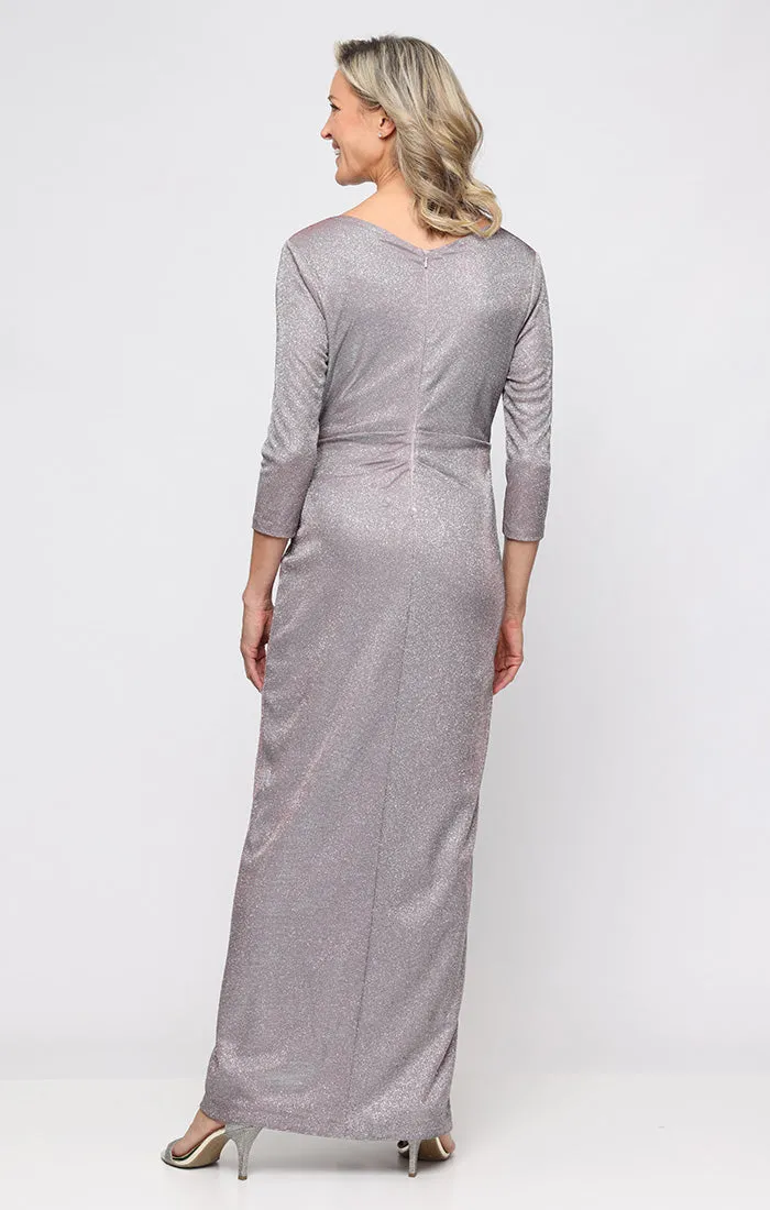 *Metallic Knit Dress with Surplice Neckline and Ruched Waist Detail sold by Alex Evenings product image thumbnail 2