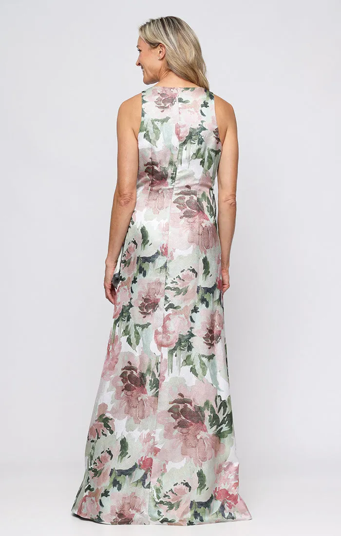 Petite Long Sleeveless Printed Shimmer Dress with Cascade Ruffle Detail sold by Alex Evenings product image thumbnail 3
