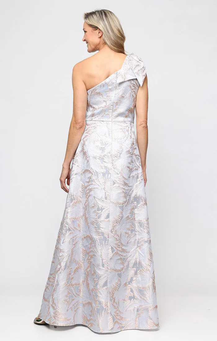 *Long One Shoulder Printed Jacquard Dress with Bow Detail at Shoulder sold by Alex Evenings product image thumbnail 2