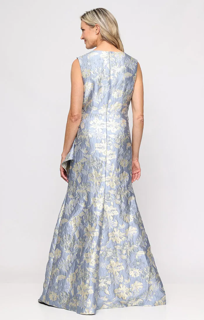 *Long Sleeveless Printed Jacquard Dress with Square Neckline and Cascade Detail Skirt sold by Alex Evenings product image thumbnail 2