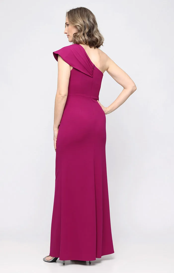*Long Stretch Crepe One Shoulder Dress with Cascade Peplum Waist Detail sold by Alex Evenings product image thumbnail 3
