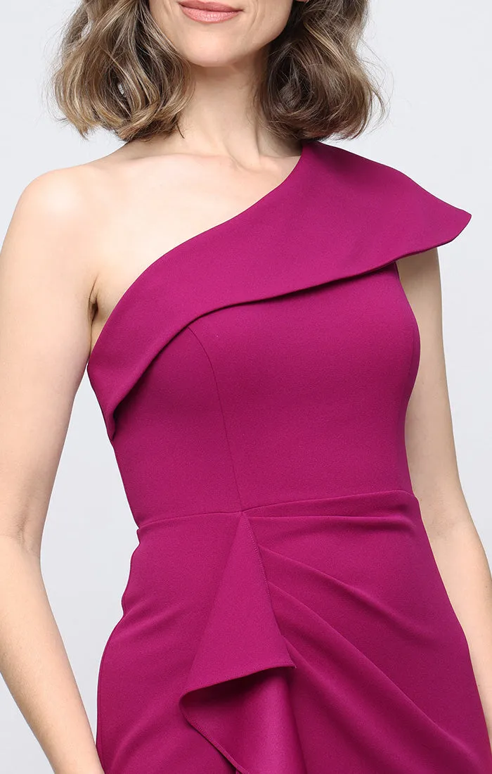 *Long Stretch Crepe One Shoulder Dress with Cascade Peplum Waist Detail sold by Alex Evenings product image thumbnail 2