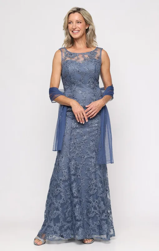 Embroidered Tulle Gown with Illusion Sweetheart Neckline & Shawl sold by Alex Evenings