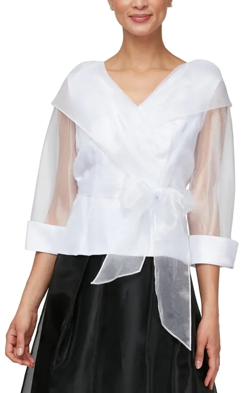 Portrait Collar Organza Blouse with Illusion Sleeves and Tie Belt made by Alex Evenings