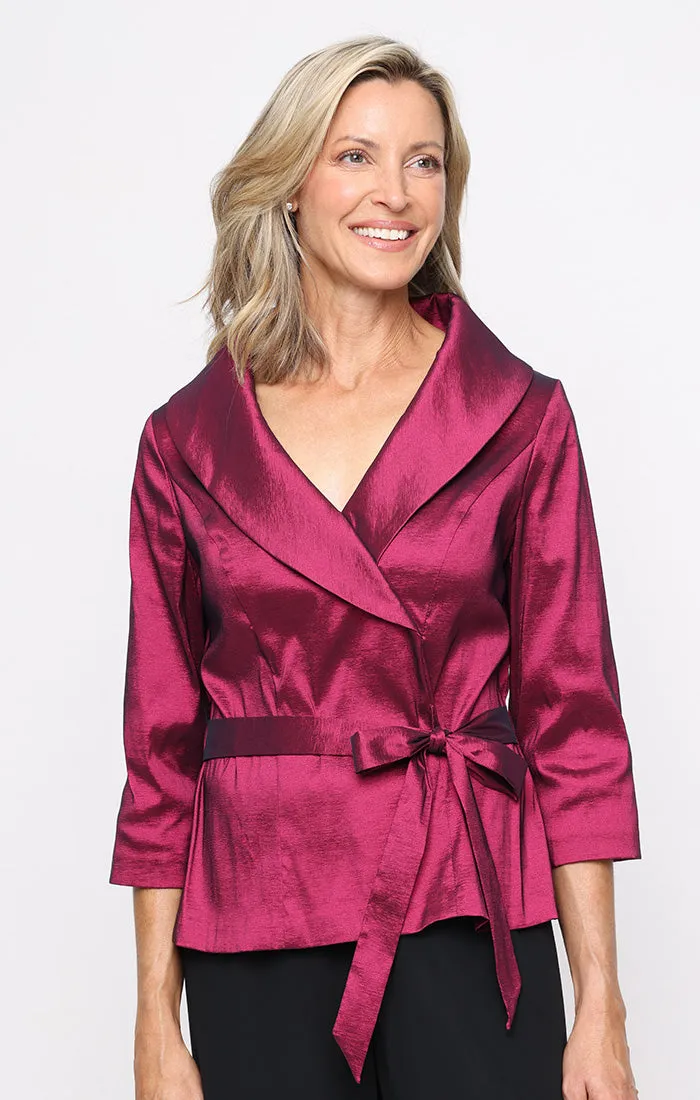 Regular - Surplice Stretch Taffeta Blouse with Tie Waist Detail sold by Alex Evenings