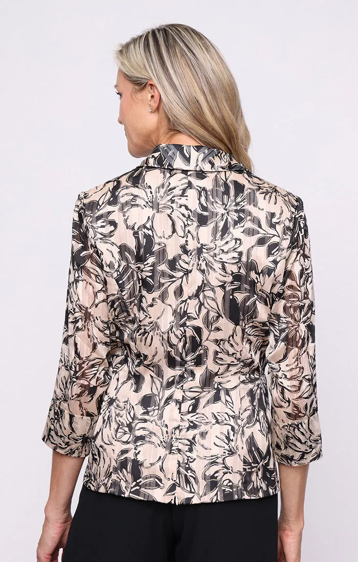 3/4 Sleeve Printed Chiffon Burnout Blouse with Collar and Cuffs sold by Alex Evenings product image thumbnail 2