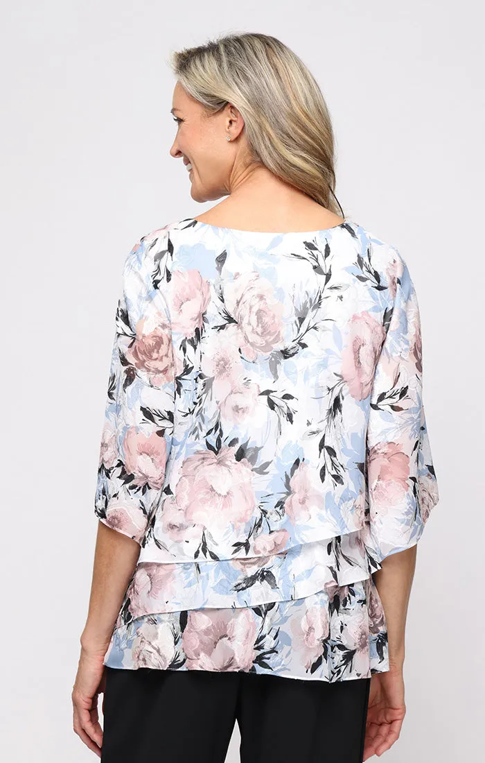 Plus Printed Chiffon Blouse with Asymmetric Tiered Detail Hem sold by Alex Evenings product image thumbnail 2