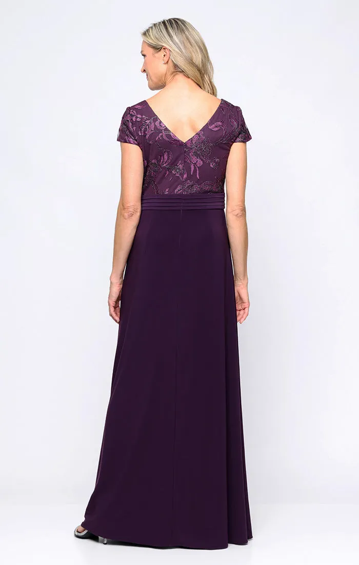 Petite Empire Waist A-Line Dress with Embroidered Bodice, Cap Sleeves and Chiffon Pleated Waist Detail Skirt sold by Alex Evenings product image thumbnail 3