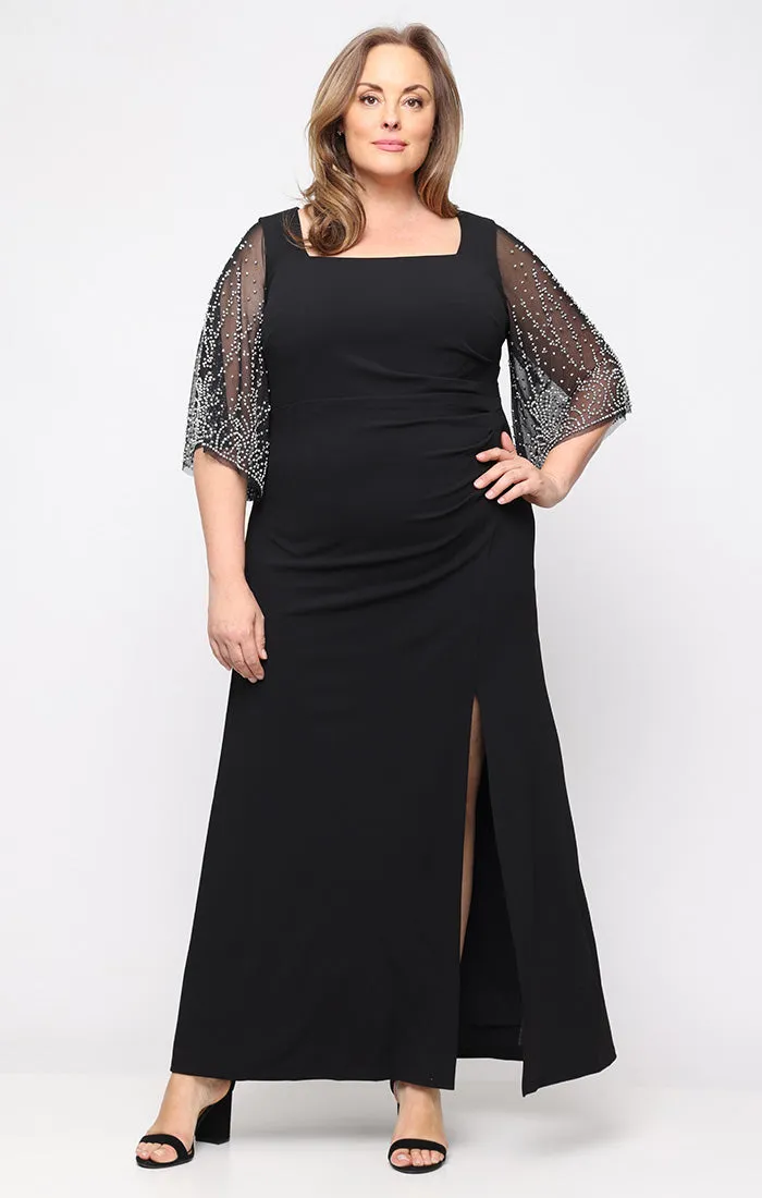 Plus Crepe Dress with Square Neckline and Embellished Illusion Sleeves sold by Alex Evenings
