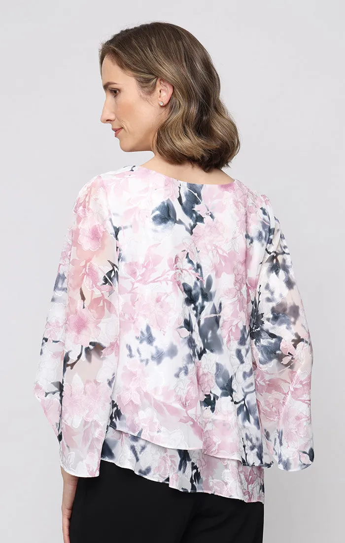 Printed Burnout Chiffon Blouse with Asymmetric Double Tier Hem sold by Alex Evenings product image thumbnail 2