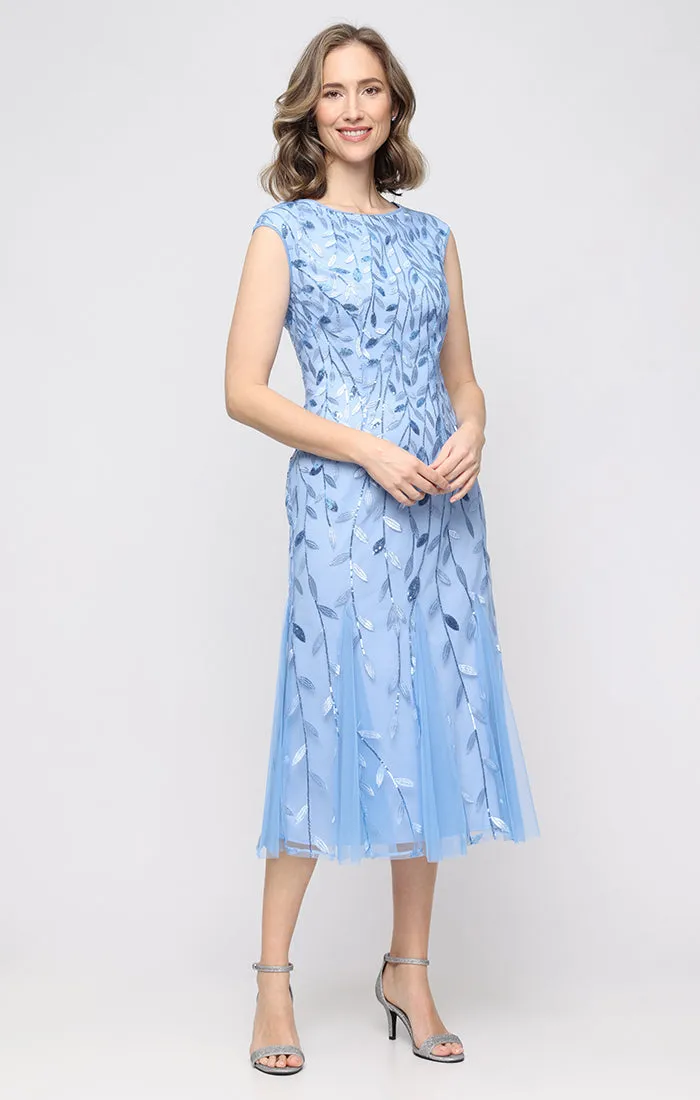 Petite Midi Embroidered Dress with Illusion Neckline and Godet Detail Skirt sold by Alex Evenings product image thumbnail 4