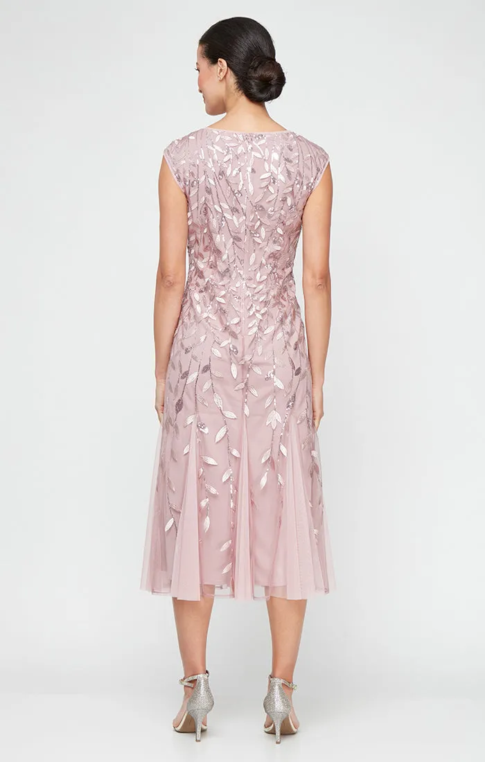 Petite Midi Embroidered Dress with Illusion Neckline and Godet Detail Skirt sold by Alex Evenings product image thumbnail 2