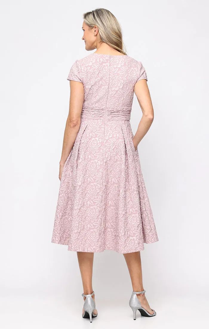 Plus Midi Embossed Crepe A-Line Dress with Notched Neckline and Ruched Waist Detail sold by Alex Evenings product image thumbnail 3