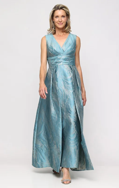 Jacquard Column Gown with Ballgown Flyaway Panel Skirt sold by Alex Evenings