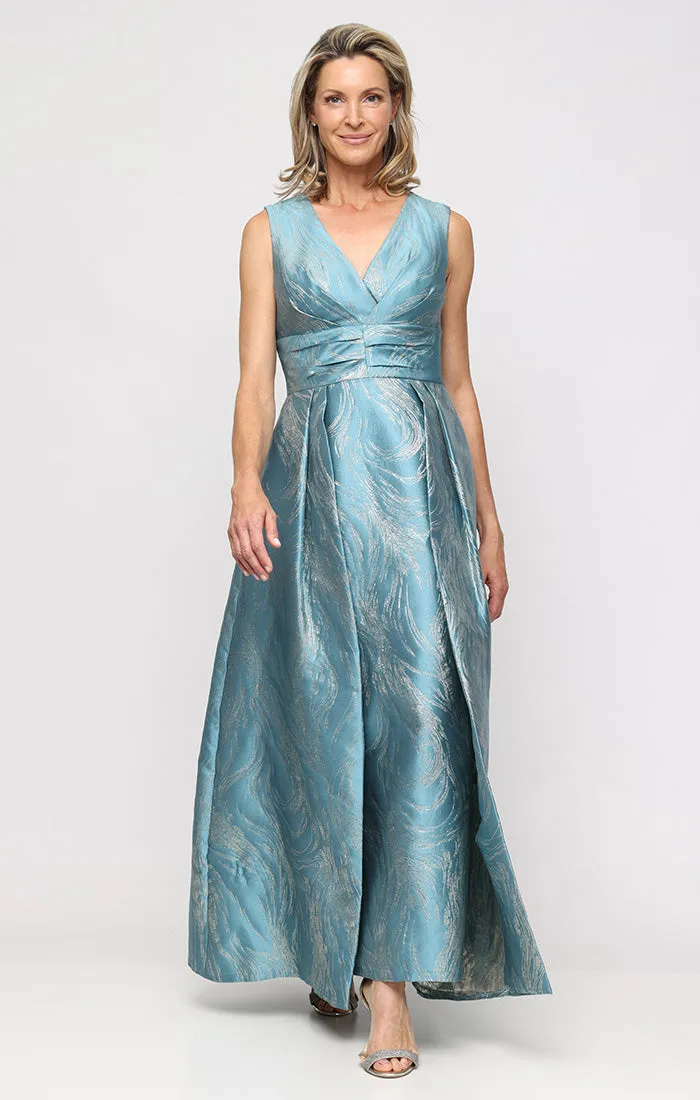 Jacquard Column Gown with Ballgown Flyaway Panel Skirt sold by Alex Evenings