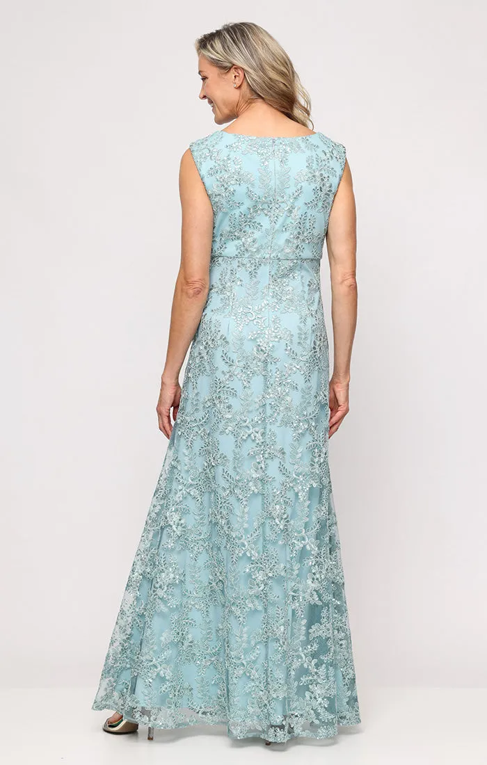 Embroidered Empire Waist Dress with Scallop Detail V-Neckline sold by Alex Evenings product image thumbnail 3