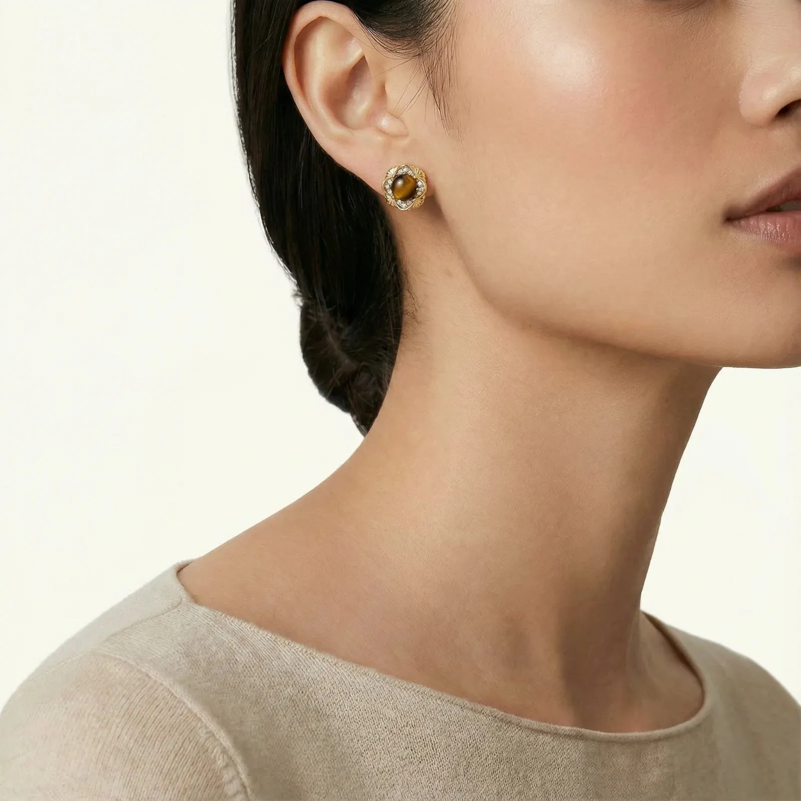 Golden Empress Tiger's Eye Studs sold by Alex Evenings product image thumbnail 2