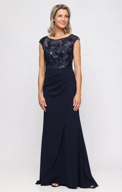 Petite Stretch Crepe Gown with Soutache Bodice and Illusion Neckline sold by Alex Evenings