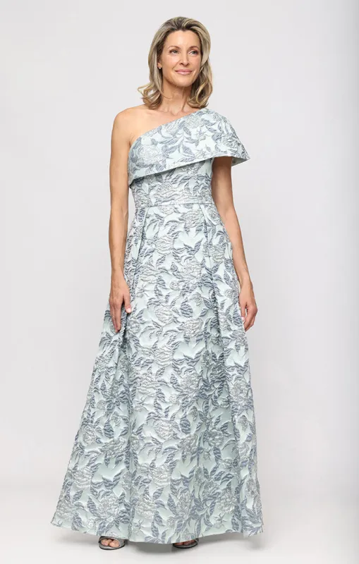 One Shoulder Jacquard Gown sold by Alex Evenings