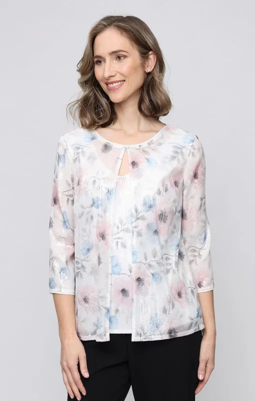 Printed Sequin Mock Twinset with Attached Jacket sold by Alex Evenings