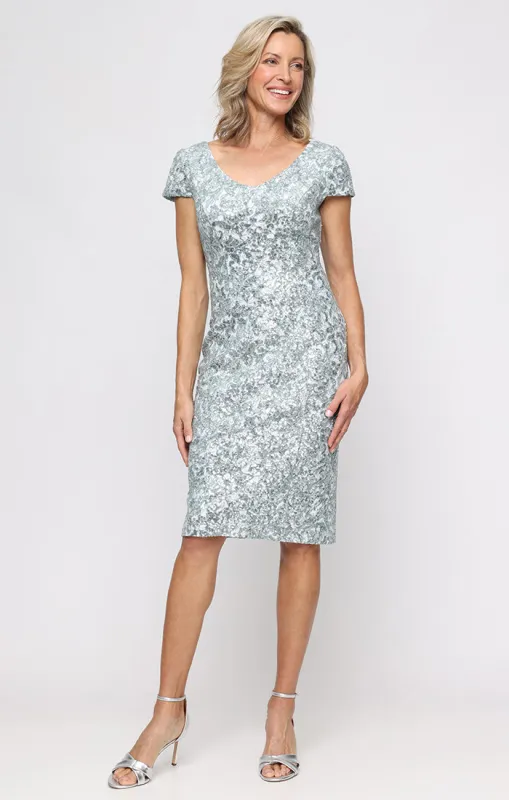 Short V-Neck Corded Lace Sheath Dress sold by Alex Evenings