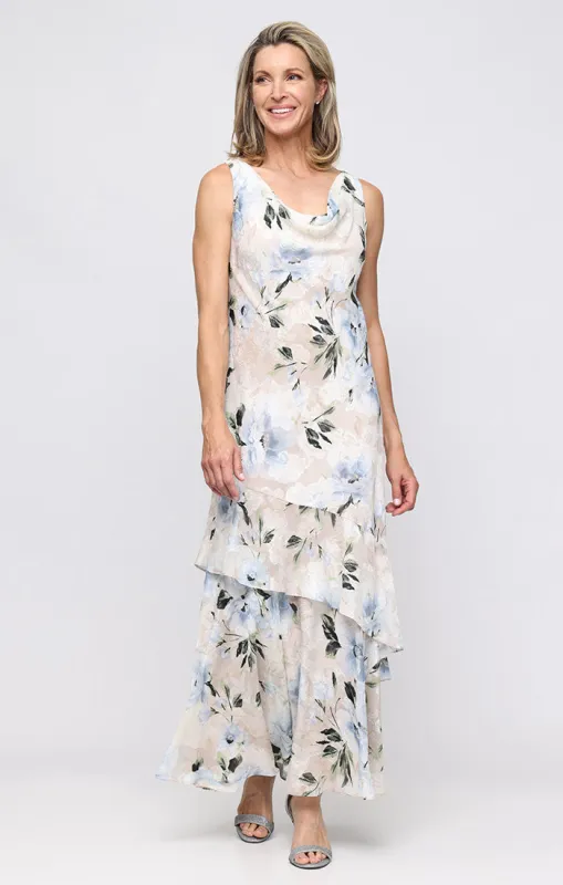 Floral Chiffon Dress with Cowl Neckline made by Alex Evenings