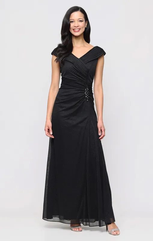 Glitter Mesh Dress with Portrait Collar Neckline sold by Alex Evenings