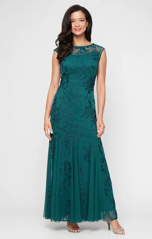 Petite - Kelsey Embroidered Godet Detail Dress sold by Alex Evenings