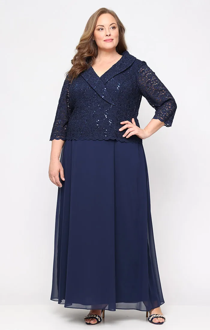 Plus - Long Stretch Lace Mock Dress with Portrait Collar Neckline and Chiffon Skirt sold by Alex Evenings product image thumbnail 4