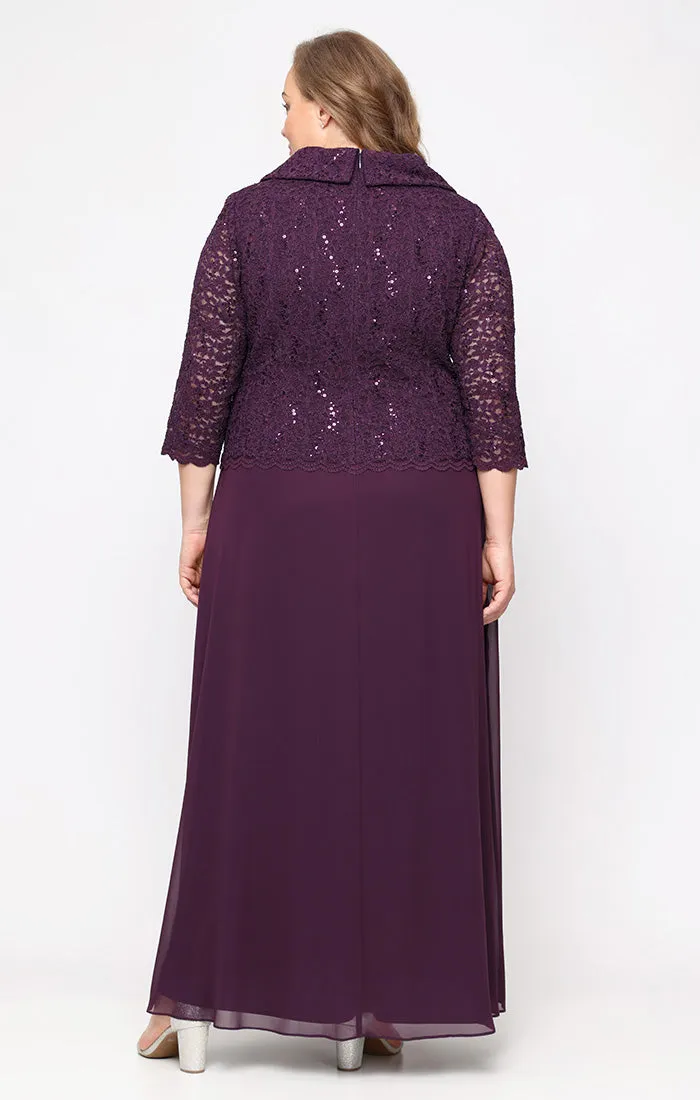 Plus - Long Stretch Lace Mock Dress with Portrait Collar Neckline and Chiffon Skirt sold by Alex Evenings product image thumbnail 3