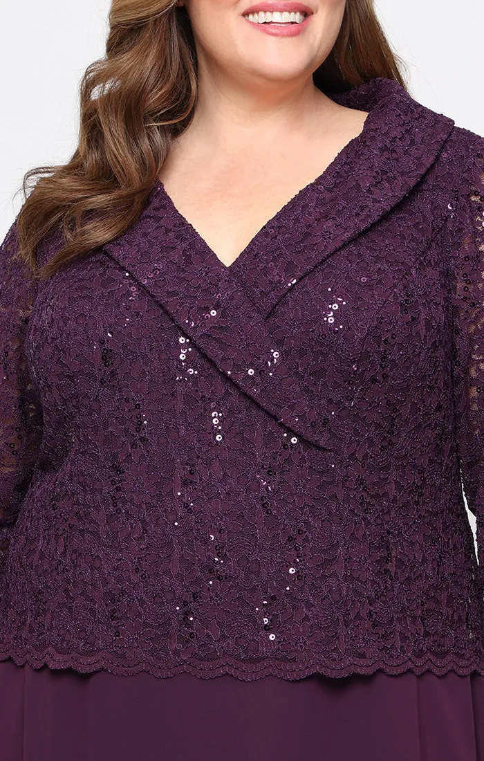 Plus - Long Stretch Lace Mock Dress with Portrait Collar Neckline and Chiffon Skirt sold by Alex Evenings product image thumbnail 2