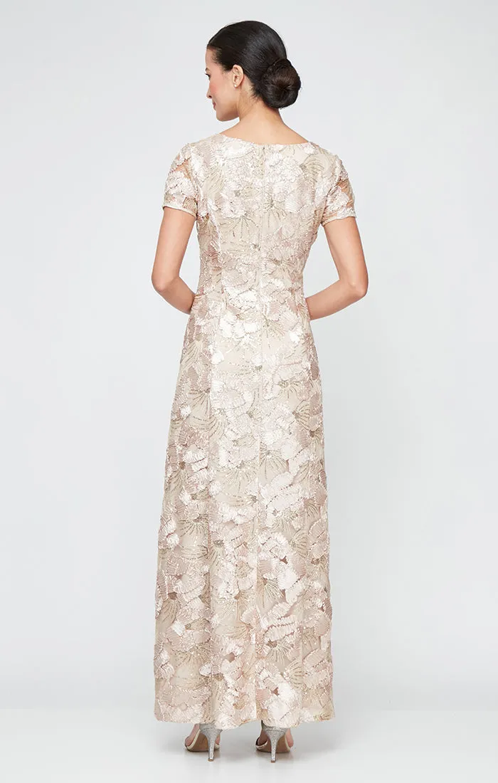 Long Soutache A-Line Dress with Short Sleeves and Illusion Neckline sold by Alex Evenings product image thumbnail 5