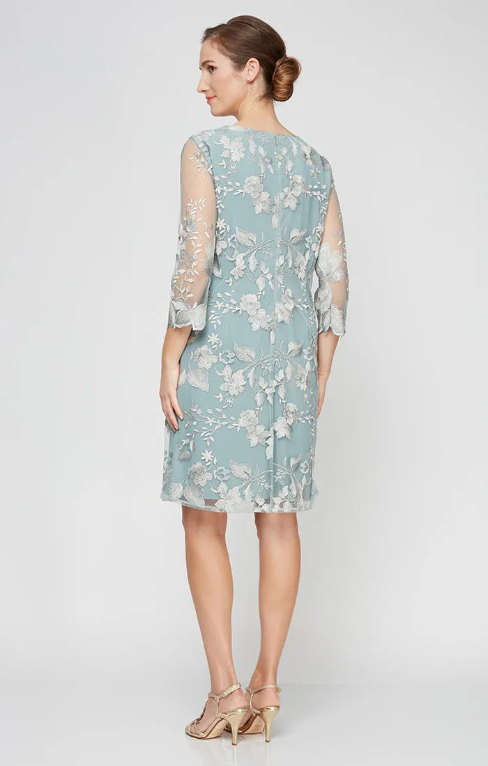 Petite Short Embroidered Elongated Lace Mock Jacket with Jersey Sheath Dress sold by Alex Evenings product image thumbnail 2