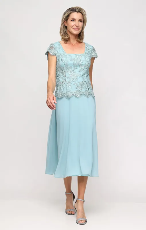 Petite Embroidered Tulle & Chiffon Square Neck Party Dress made by Alex Evenings