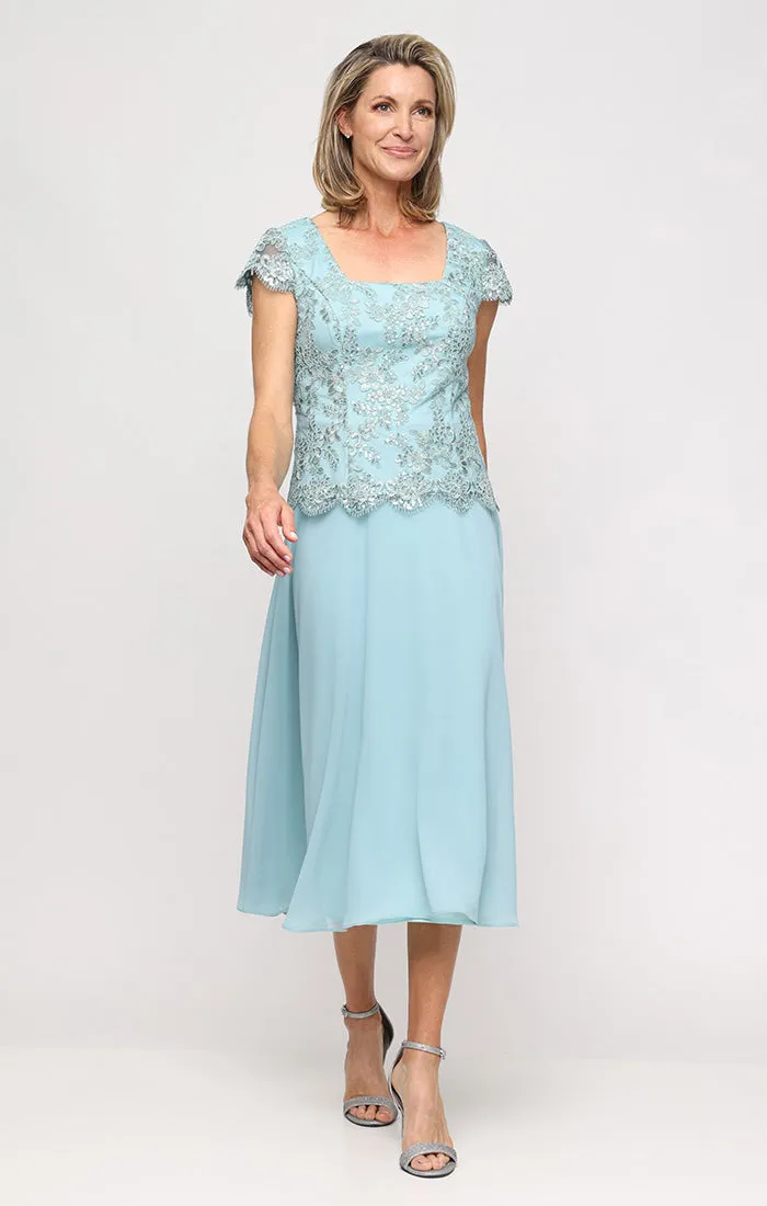 Petite Embroidered Tulle & Chiffon Square Neck Party Dress sold by Alex Evenings