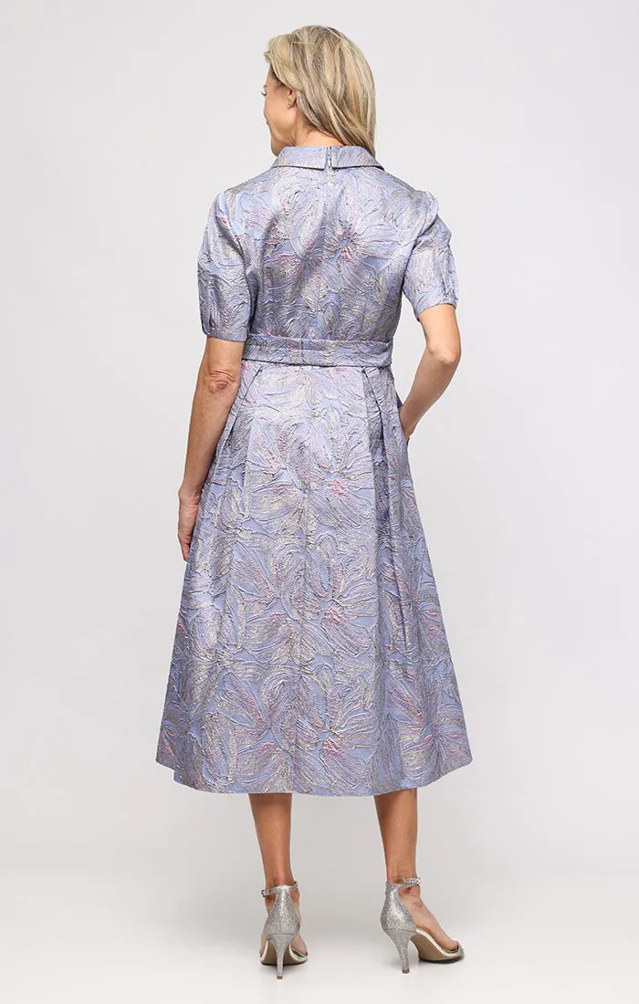 Jacquard Dress with Button Bodice & Bubble Sleeves sold by Alex Evenings product image thumbnail 2