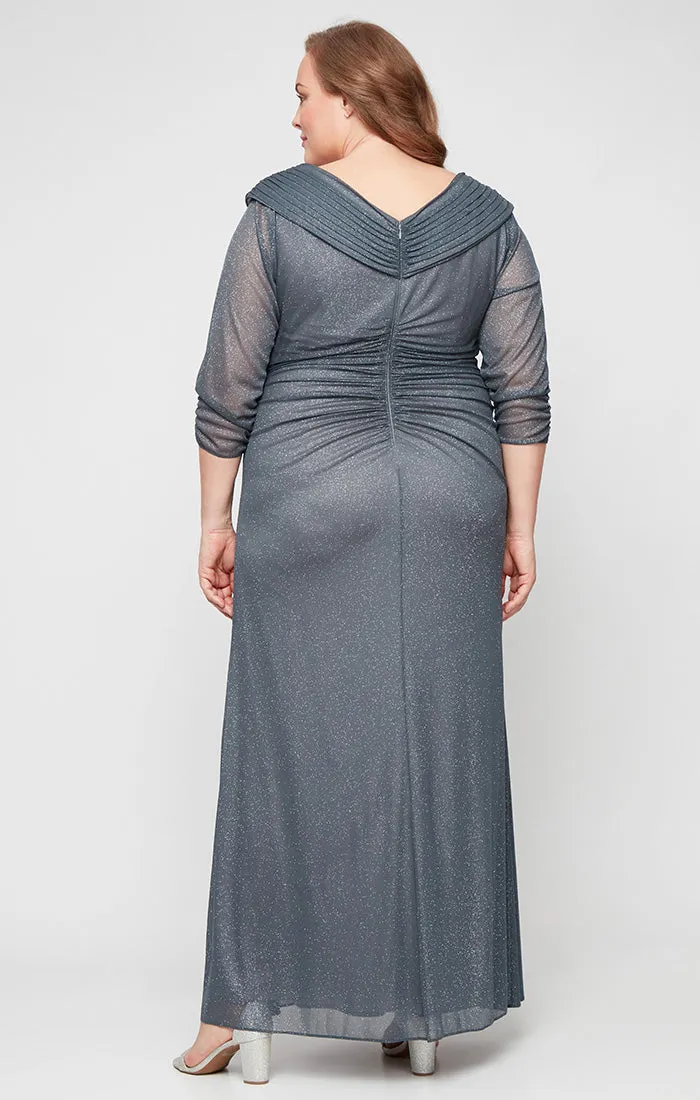 Plus Portrait Collar Glitter Mesh Dress sold by Alex Evenings product image thumbnail 3