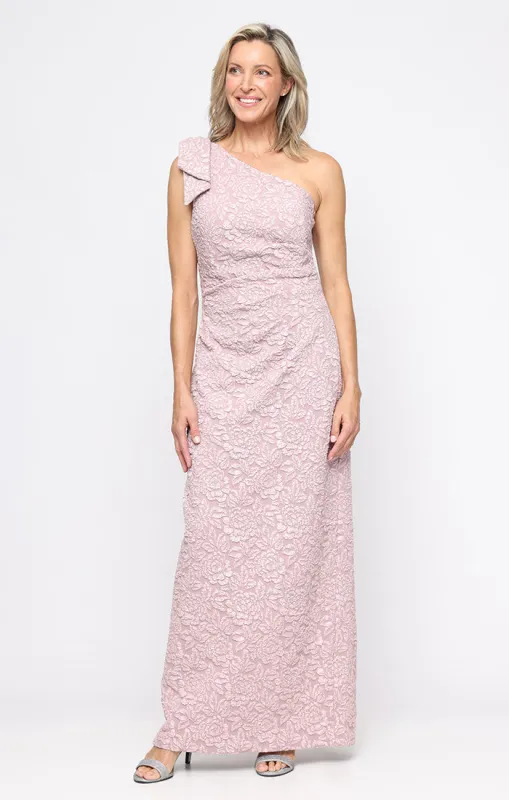 Petite Embossed Crepe Gown with Bow Shoulder Detail sold by Alex Evenings
