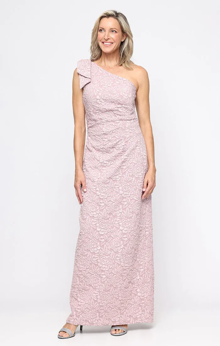 Petite Embossed Crepe Gown with Bow Shoulder Detail sold by Alex Evenings