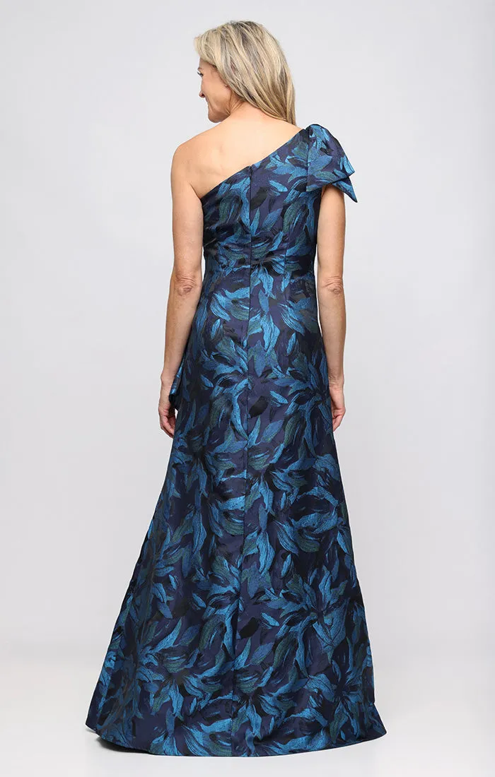 *Long One Shoulder Jacquard Dress with Bow Detail at Shoulder sold by Alex Evenings product image thumbnail 3