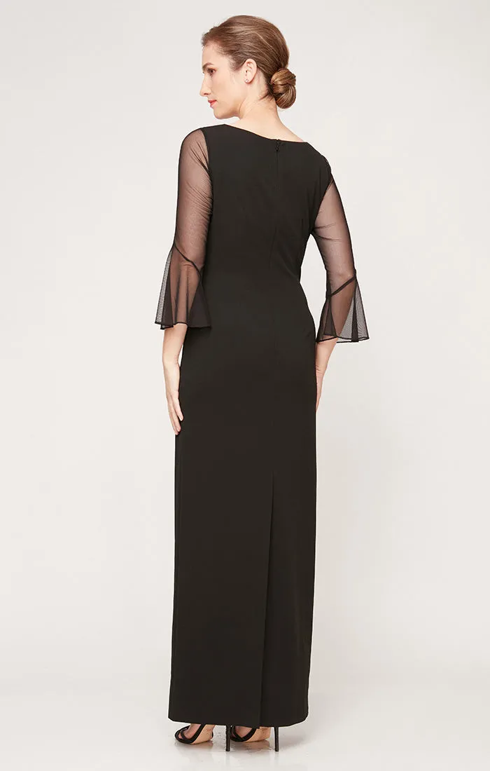 Column Stretch Crepe Gown with Heat Set Illusion Neckline & Bell Sleeves sold by Alex Evenings product image thumbnail 4