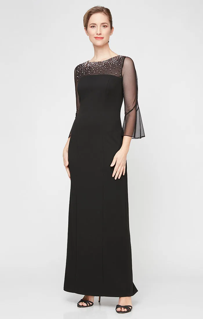 Column Stretch Crepe Gown with Heat Set Illusion Neckline & Bell Sleeves sold by Alex Evenings product image thumbnail 3