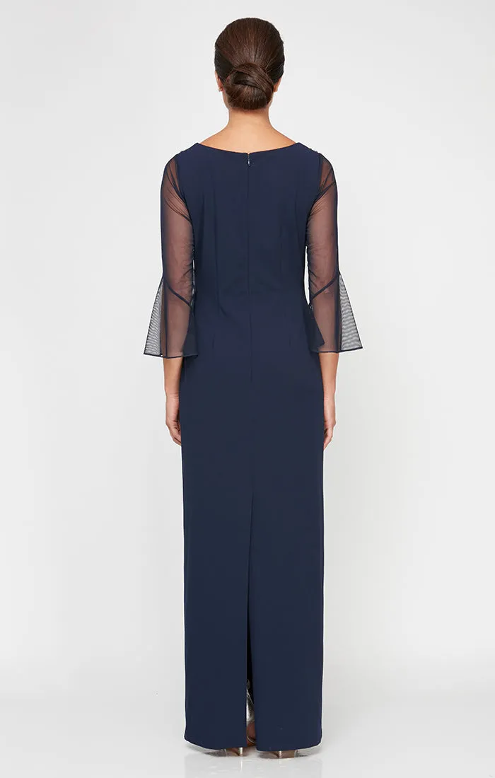 Column Stretch Crepe Gown with Heat Set Illusion Neckline & Bell Sleeves sold by Alex Evenings product image thumbnail 2