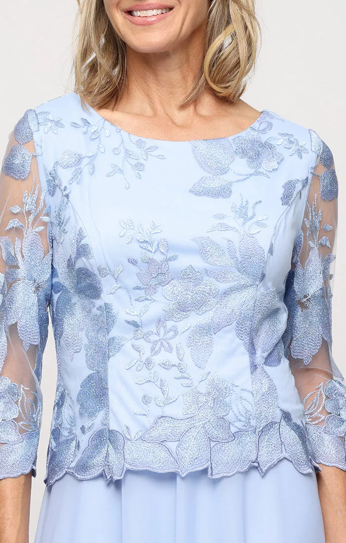 Embroidered Tulle & Chiffon Scallop A-Line Dress sold by Alex Evenings product image thumbnail 2