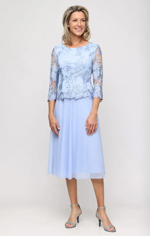 Embroidered Tulle & Chiffon Scallop A-Line Dress made by Alex Evenings
