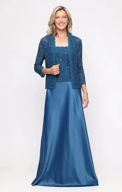 Regular - Lace & Satin Gown with Sheer 3/4 Sleeve Scalloped Lace Jacket made by Alex Evenings