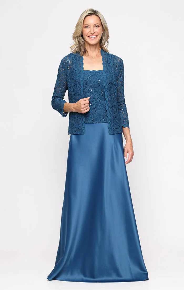 Regular - Lace & Satin Gown with Sheer 3/4 Sleeve Scalloped Lace Jacket sold by Alex Evenings
